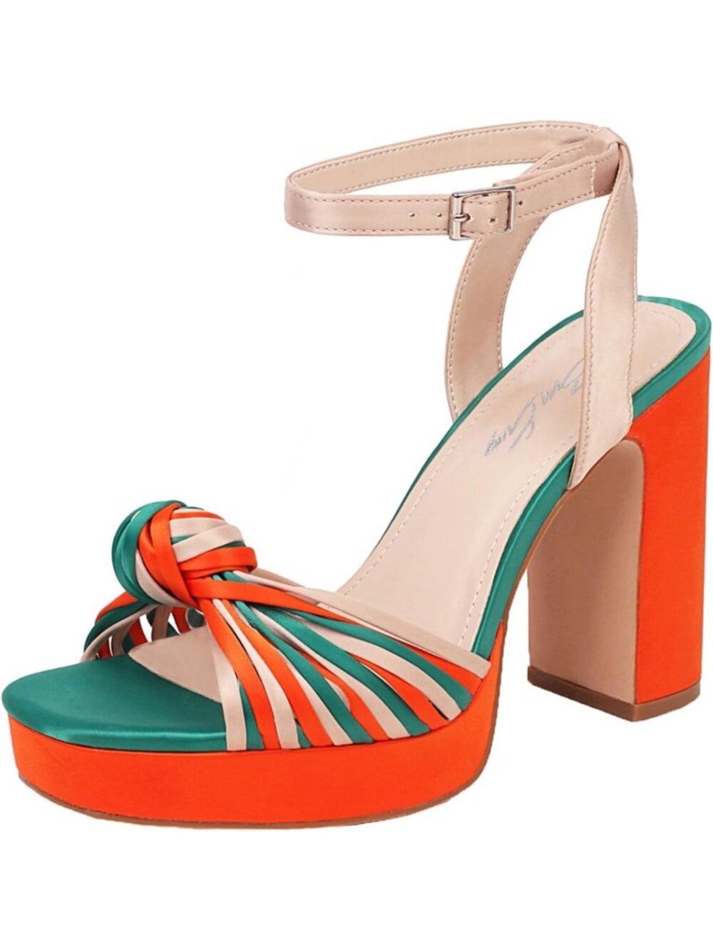 🆕Women's Tan Orange Strappy Platform Heels Square Open Toe Chunky Sandals